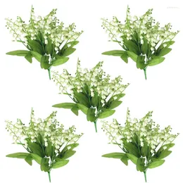 Decorative Flowers 5PCS White Artificial Lily of the Valley Flower Gift Silk Fake Bouquet for Home Office Wedding Party Decor Flore