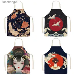 Novo avental de linho doméstico à prova de óleo e maré nacional de estilo japonês, avental de cozinha sem mangas, acessórios de cozinha, avental de cozinha L230620