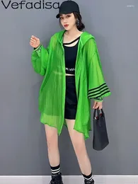 Jaquetas femininas Vefadisa 2023 verão estilo coreano protetor solar com capuz cardigã casaco feminino moda casual verde branco fino ZXF232B