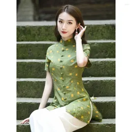 Ethnic Clothing 2023 Chinese Qipao Cheongsam Top Short Sleeve Stand Collar Casual Women Loose Blouse Elegant Hanfu Tangsuits A792