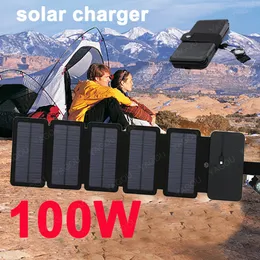 Batteries Foldable Solar Panel 100W USB Cell Portable Folding Waterproof 5V Charger Outdoor Mobile Power Battery Sun Charging 230715