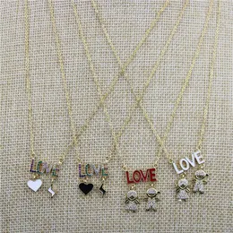 펜던트 목걸이 16 인치 10str/lot fashin cz necklace boy/girl and love letter shape 매력 도매 입방 Zicron 에나멜 보석