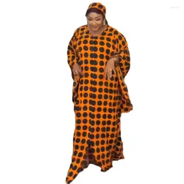 민족 의류 2023 여성용 아프리카 플러스 사이즈 드레스 여름 우아한 반 소매 V- 넥스 폴리 에스테르 흰색 오렌지 긴 드레스 maxi