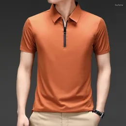 남성용 폴로 2023 여름 대형 얇은 짧은 소매 단색 폴로 넥 스 플라이 싱 지퍼 느슨한 의류 패션 비즈니스 폴로 셔츠