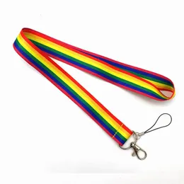 Keychains Lanyards 20pcs LGBT Keychain Rainbow Gay Pride Lanyard For ID Card Cover Mobile Phone Badge Holder Key Ring Neck Straps Accessories 230715