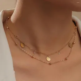 펜던트 목걸이 골드 컬러 이중 레이어 체인 Femme Collares 클래식 간단한 스팽글 여성 목걸이를위한 작은 크리스탈 보석