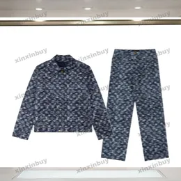 xinxinbuy Cappotto da uomo firmato Parigi tie dye distrutto Giacca di jeans a maniche lunghe da donna nero blu S-XL