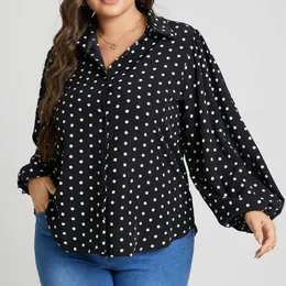 Camiseta feminina tsshirt Mulheres plus size blusas Celmia Casual Polka Dot Shirt Fashion Lapeel Office Ladies Blusas BLUS LANTERN LANTERN Tops Tunic 230715