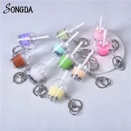 Keychains Simulation Pearl Milk Tea Holder Cute Colorful Bubble Cup Pendant Key Chains Keyrings Creative Jewelry Gifts