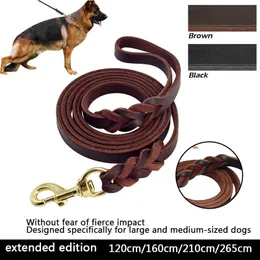 犬の襟のリーシュ本革ひも犬の長い編組ペットウォーキングトレーニングのリード茶色の黒い色の大きな大きな230617