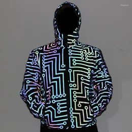 Herrjackor släpper 2023 Geometrisk krets Färgglada reflekterande män rockar hiphop casual mens vindbrytare chaquetas hombre