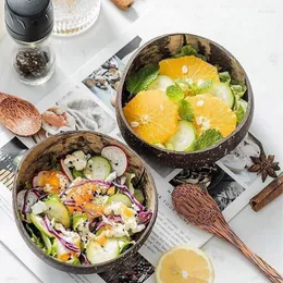 Миски кокосовая чаша натуральная старая посуда набор деревянной рисовой ложки фруктовой салат кухня хранения