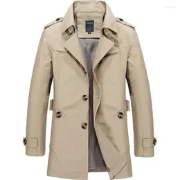 Herren-Trenchcoats, Frühling und Herbst, reine Baumwolle, einfarbig, lässige Passform, lange Jacke für Herren