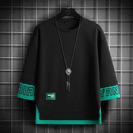 Hip Hop Loose Mens Streetwear T-shirts Casual Patchwork 2023 Summer Short Sleeves Three Quarter Sleeve T shirt Tees Oversize 5XL