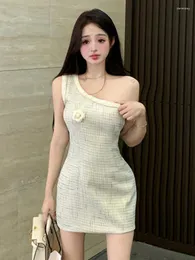 Casual Dresses French Elegant Small Fragrance Tweed Party Dress For Women 2023 Korean Sweet Fashion 3D Flower Summer Vestido Feminino