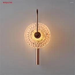 Lâmpada de parede de vidro de luxo europeu flor redonda ouro rosa led para corredor corredor corredor escadas quarto cabeceira arandela arte iluminação