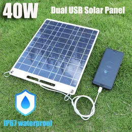 Batteries 40W Solar Panel 5V Dual USB Polysilicon Portable Outdoor Waterproof Cell Car Ship Camping Hiking Travel Phone Charger 230715