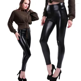 Women's Pants S-2XL Women Plus Velvet Leggings Sexy High Waist Elastic Pu Leather Skinny Shiny Wet Look Metallic Latex 21-10601