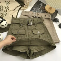 Skirts Korean Style High Waist Mini Skirt Women Fashion Short Culotte Skirts With Belt Y2K Streetwear Big Pocket Cargo Skirts Shorts 230717