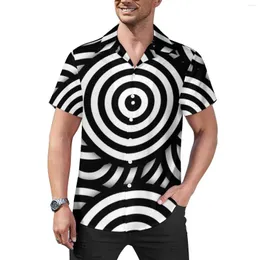 Camisas casuais masculinas retrô op art camisa de praia preto branco círculos havaiano blusas masculinas fashion roupas gráficas plus size