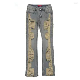 Jeans masculinos angustiados para homens y2k moda maré marca streetwear rasgado carga roupas danificadas flare jeans