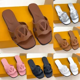 디자이너 슬리퍼 Isola Flat Mule Women Sandals Letters 중공 슬리퍼 야외 해변 슬라이드 여름 질감 양 가죽 슬리퍼