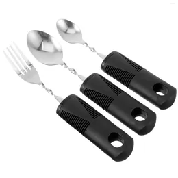 Conjuntos de Louça 3 Pcs Colher Grande Utensílios Adaptativos Garfo Gadgets Pessoas com Deficiência Ferramenta Aço Inoxidável Ponderado Idosos Louça Adultos