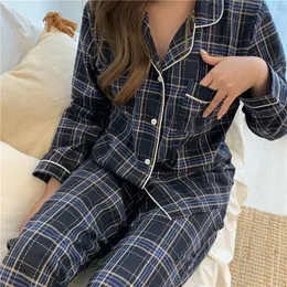 Vêtements de nuit pour femmes dames Plaid Loungewear à manches longues coréen décontracté ample Outwear Homewear vêtements printemps automne femmes pyjama ensemble pantalon
