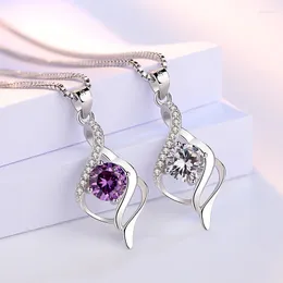 Hoop Earrings Elegant Necklace Pendant White Purple Crystal Zircon For Women Necklaces & Pendants Without Chain Z60CF3