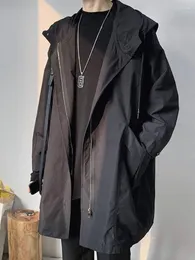 Herrgravrockar streetwear trend mellan längd preppy windbreaker fjädermantel jacka huva umgås snygg höstpunk koreansk kappa