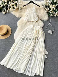 여자 2 조각 팬츠 Singreiny Summer Holiday Sexy Sear Suit Suit Honter Backless Camisole+Split Long Skirt Set Fashion Korean Bohe Beach Suits J230717