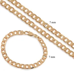 Zestawy biżuterii ślubnej XP moda naszyjnik i bransoletka dla mężczyzn 50 cm długość 7 mm szerokość złoty kolor 230717