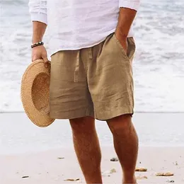 Мужские шорты льняная летняя шнурки эластичная талия прямая нога.