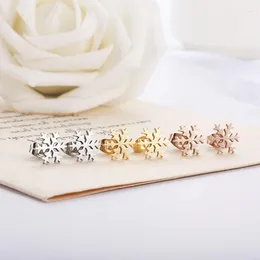 Stud Earrings Rose Gold Color Smooth Snowflake For Women Fashion Piercing Brincos Pequenos Jewelry Boucle D'oreille Femme