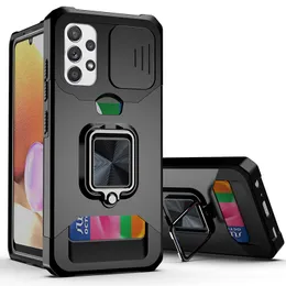 Capa de câmera deslizante Capas de telefone celular para Samsung Galaxy S24 S23 Ultra S22 Plus S21 S20 FE Suporte de slot para cartão Magnético Kickstand Armor Phone Case Shell