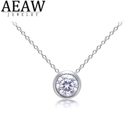 Strands Strings D color Round Excellent Pendant Bezel Setting 1CARAT 6.5MM Gift for Women Pendant Necklace Plated 14K White Gold 230715