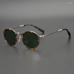 Occhiali da sole in metallo vintage acetato uv400 polarizzato retrò per uomini e donne prescrizione miopia che leggono marrone scuro len