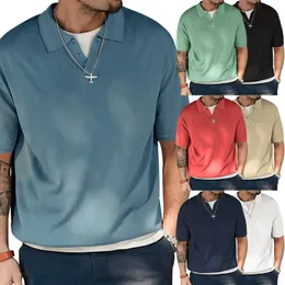 Hochwertiges Polo-T-Shirt für Herren-Poloshirts, locker sitzende, beliebte, kurzärmlige, geschlitzte, solide, lässige T-Shirts mit V-Ausschnitt und Revers