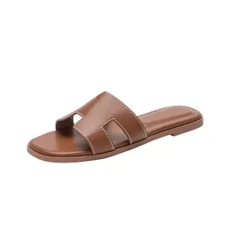 Designer Slides Women Sandals Fashion Leather Slippers Summer Flat Oran Slide Shoes Ladies Beach Wedding Slipper size 36-42