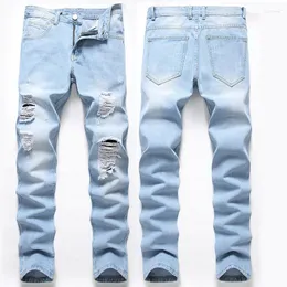 Dżinsy męskie dżinsowe dziura 2023 Proste spodnie Summer Thin Zrujnowane wysokiej klasy spodnie plus rozmiar