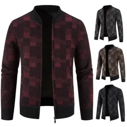 Männer Pullover Männer Strickjacke Stricken Reißverschluss Pullover Kapuze Herbst Winter Schach Plaid Y2k Baseball Jumper Männlich Streetwear Kalte Jacke Stilvoll