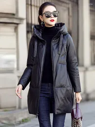 Women's Leather 2023 Genuine Jacket Women Real Sheepskin Coats Womens Winter Trend Down Jackets Long Coat Ladies Overcoat Female