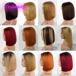 Kinesiskt mänskligt hår 13x4 Spets Front Bob Wig 1B 4# P4/27 T1B/27 T1B/30 T1B/350 T1B/99J T4/27 Ombre färg 10-14 tum dubbeldragen