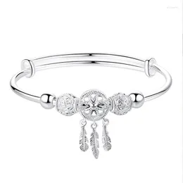 Strand Fashion Dream Catcher Feather Pendão Charm Bracelet For Women Girl Friendship Jewelry Adjustable Hollow Out Bangle Gift