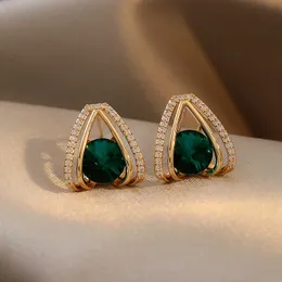 Stud luksusowy moda zielona kryształowe kolczyki dla kobiet niszowe niszowe sens niszcze nowe kolczyki biżuterii akcesoria Brincos J230717
