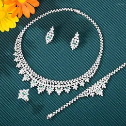 Conjunto de colar de brincos Missvikki Nigeriano 4 peças de zircônia nupcial para mulheres Acessórios de festa Africano Dubai CZ Casamento de cristal