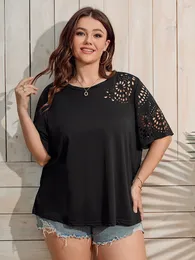 Kvinnors plus size tshirt finjani plus size sommar geo klipp ut tee damer kort ärm solid chiffong tshirt kvinnor kläder oneck topps 230715