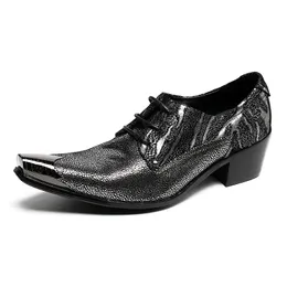 Brytyjski styl spiczasty butę Oxfords Real Leathe High Heelsr Broge Men Business Formal Dress Buty zapatos hombre vestir