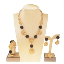 Colar Brincos Conjunto Oriente Médio Banhado a Ouro 18K Pulseira Anel Jóias Quatro Peças Para Mulheres DD10263