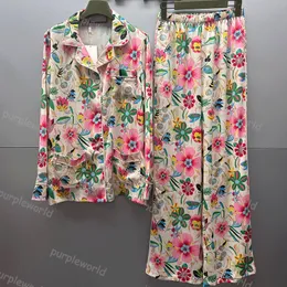 Pijamas femininos de seda Calças femininas estampadas de seda para uso doméstico, luxo, duas peças, roupas de noite macias